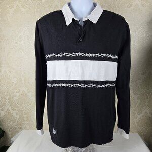 Lurking Class Size Medium Black White Double Thorn Rugby Shirt Long Sleeve